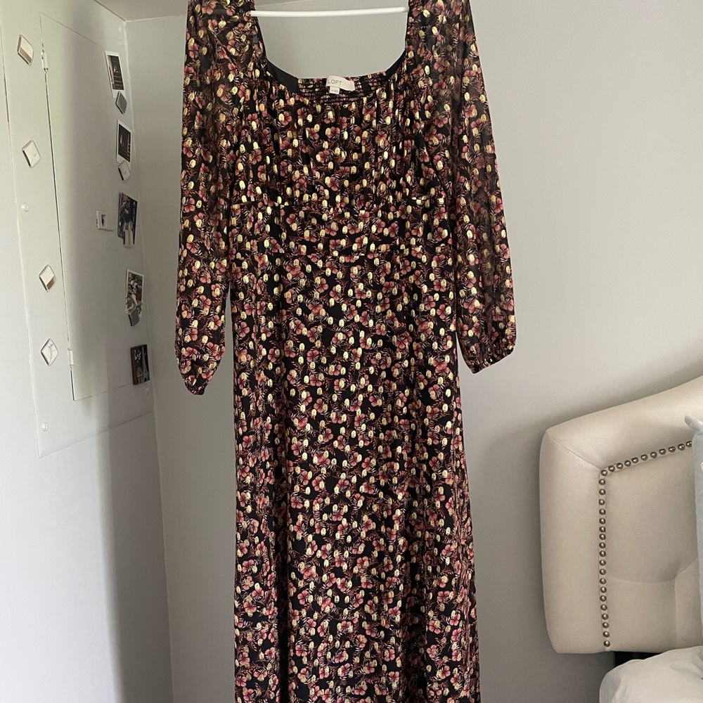 LOFT Black and Brown Long Sleeve Sundress